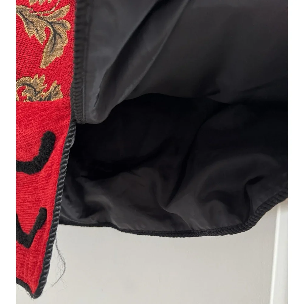 ALLURE Vtg Women Red Blk Embroidered Patchwork Button Front‎ Jacket Blazer-SMALL